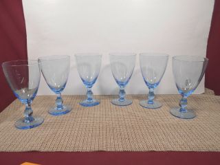 Set Of 6 Ice Blue Crystal Wine Goblets 5 3/8 "