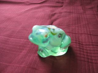 Fenton Hand - Painted Green Frog With Iris Signed By Artist