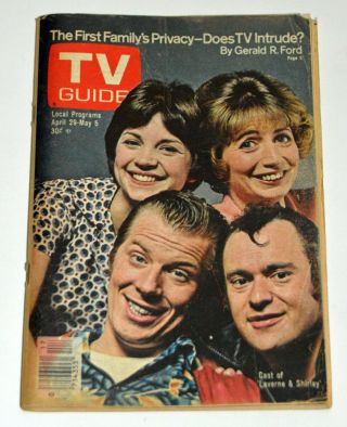 Classic - " Laverne & Shirley,  Lennie & Squiggy " - 1978 Michigan State.  Tv Guide