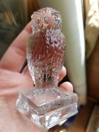 Vintage Degenhart Glass Wise Owl On Books Figurine Clear Paperweight