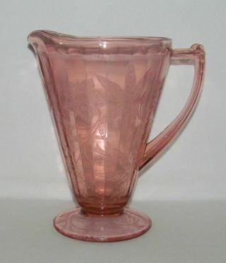 Jeannette Glass Floral Poinsettia Pink Footed Cone - Shaped Water Pitcher