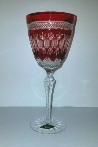 Ruby Red Cut To Clear Irish Crystal Wine Hock Stemware Signed Shannon W/ Label