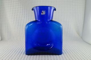 Vintage Blenko Glass Cobalt Blue Double Spout Bottle Pitcher Carafe Vase Label