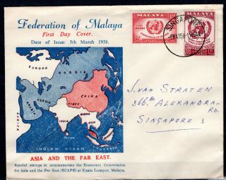 Malaya Malaysia 1958 Federation Fdc First Day Cover With Singapore Cds