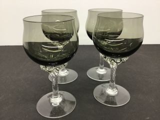 Sasaki Japan Set (4) Coronation Smoke Clear Twisted Stem Wine Glasses