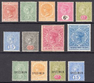 Ceylon 1899 - 1900 Qv Set Of 9 Plus 4 Specimen Stamps M,  Sg 256 - 264 Cat £200