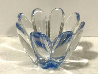 Vintage Orrefors Sweden Blue Crystal Mayflower Vase Scandanavian Glass