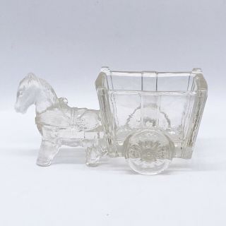 Vintage 1920 - 30s Victory Glass Depression Pressed Horse Pulling Cart Candy Dish 2