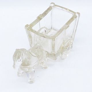 Vintage 1920 - 30s Victory Glass Depression Pressed Horse Pulling Cart Candy Dish 3