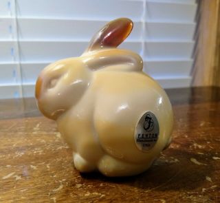 Fenton Art Glass Carmel Slag Bunny Rabbit Statue With Sticker