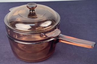 Corning Visions 1.  5l Sauce Pan W/double Boiler Insert (v - 20 - B) & Lid Amber