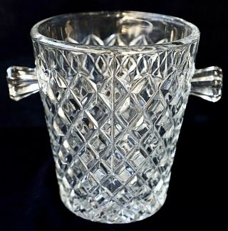 Vintage Retro Diamond Cut Pressed Glass Crystal Ice Bucket With Handles 14cm 700