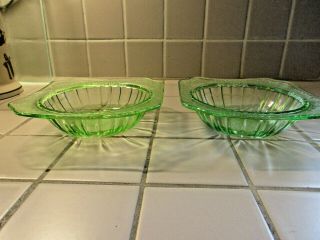 2 Jeannette Green Adam 5 - 3/4 " Cereal Bowls - Jeanette Glass Co.  1932 - 1934