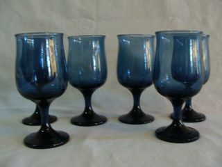 Vintage Libbey Tulip Dusky Blue Pattern,  6 Wine Goblets Glasses 5 5/8 "