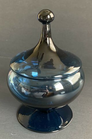 Empoli Italy Art Glass Blue Apothecary Jar Canister 8.  25 " Tall Circus Tent