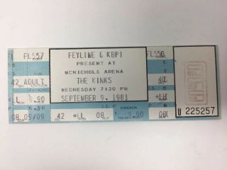 1981 The Kinks Concert Ticket Full Intact Mcnichols Arena Denver Vintage