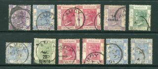 Old China Hong Kong Gb Qv 12 X Stamps With Treaty Port Amoy Cds Pmks