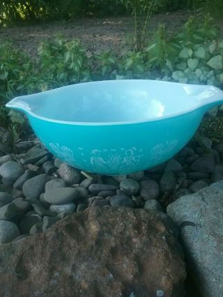 Vintage Pyrex Turquoise 4 Quart Mixing Bowl 444 Rooster Amish Butterprint Usa