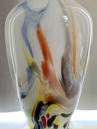 Murano Italian Hand Blown Spatter Glass Vase White Lavorazione
