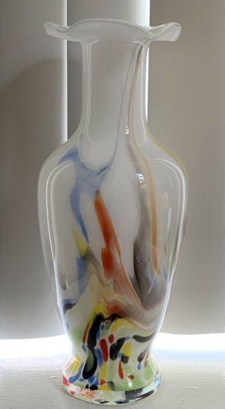 Murano Italian Hand Blown Spatter Glass Vase White Lavorazione 2