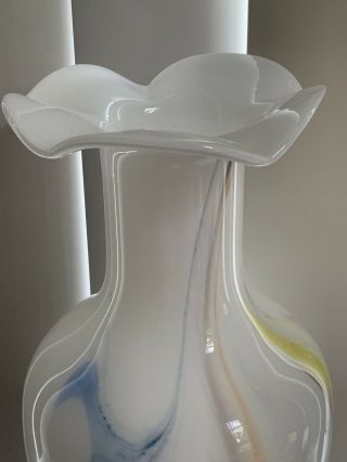 Murano Italian Hand Blown Spatter Glass Vase White Lavorazione 3