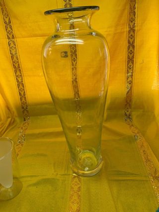 Vintage Blenko Hand Blown Clear Art Glass Vase With Sticker