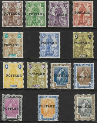 Malta.  1926 Postage Overprint Set (14) Mh.  Sg.  143 - 156.  (1155)