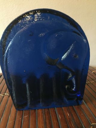 Vintage Blenko? Blown Elephant Doorstop Cobalt Blue Heavy Art Glass