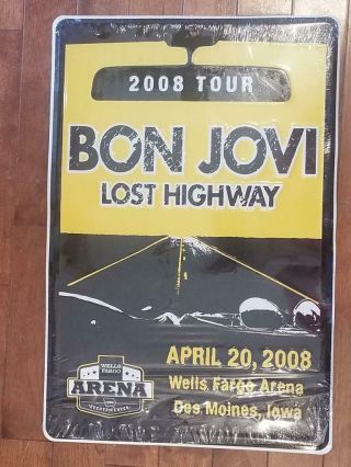 Bon Jovi 2008 Lost Highway Metal Sign Poster Wells Fargo Arena Des Moines Iowa