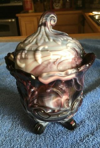 Imperial Glass Co 1951 Purple Swirl Milk Glass Candy Dish