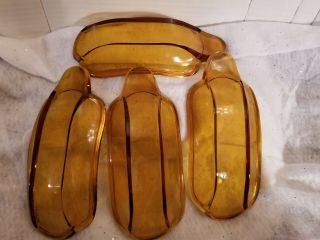 Vtg Set Of 4 Banana Split Dishes Bowls Amber Yellow Sundae Ice Cream Glass Boat