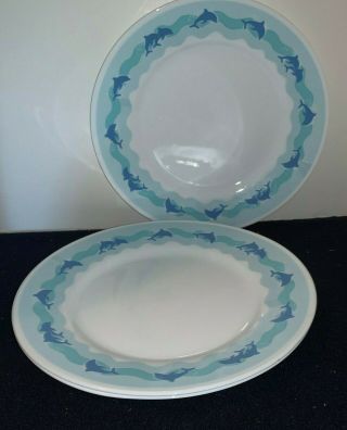 (set Of 3) Corelle Corning Ware Dolphins 10 3/4 " Dinner Plates