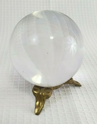 Glass Crystal Ball on Brass Stand Clear Sphere Photo Prop Paperweight Home Decor 2