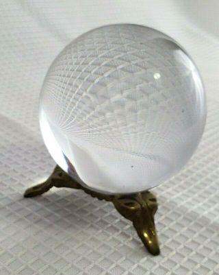 Glass Crystal Ball on Brass Stand Clear Sphere Photo Prop Paperweight Home Decor 3