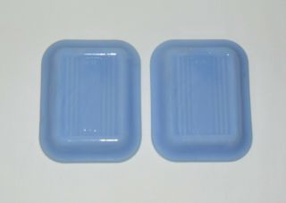 Vintage Rare Set Of 2 Pyrex Glass Delphite Turquoise Blue Dish Lids