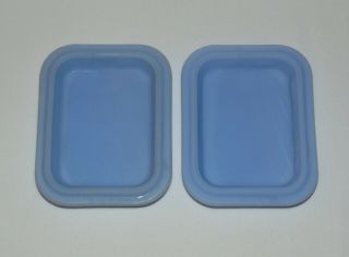 Vintage Rare Set of 2 Pyrex Glass Delphite Turquoise Blue Dish Lids 2