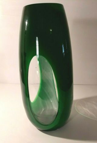Hand Blown,  Handcrafted Window Swirl Glass Vase Dark And Light Green 12 Inch Xx