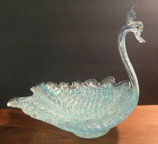 Vintage Fratelli Toso Murano Overshot Art Glass Swan Shaped Bowl From Italy