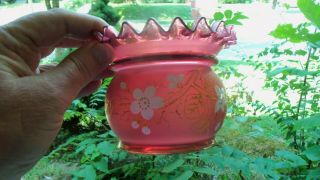 Vintage Fenton Hand Painted Cranberry Optic Glass Ruffled Large Bowl Vase