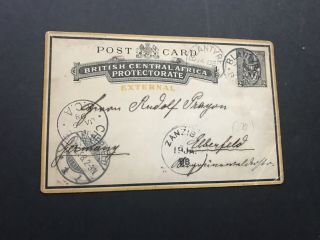 British Central Africa 1897 Postal Card To Germany,  Via Blantyre - Chinde - Zanzibar