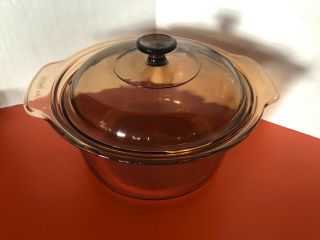 Corning Vision Ware Pyrex Brown Amber 3.  5 L Dutch Oven Stock Pot With Lid