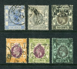 Old China Hong Kong GB QV,  KEVII,  KGV 6 x Stamps with Perfins 2
