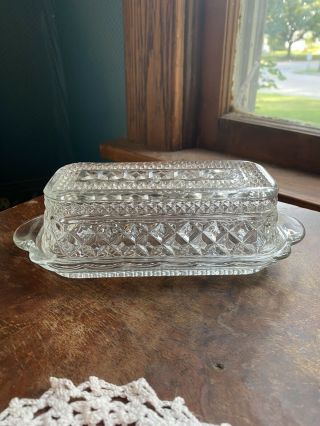 Vintage Anchor Hocking Wexford Clear Glass Butter Dish With Lid X Design