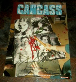 Carcass 16.  5 " X 23 " 1991 Promo Vintage Uk Tour Poster Death Metal Grind