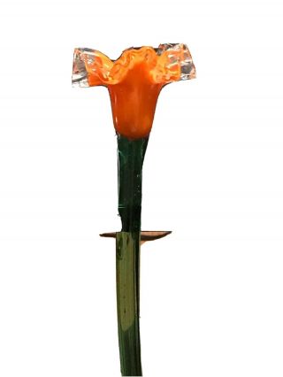 Glass Large Orange Lily Flower Stem 18.  5” Long