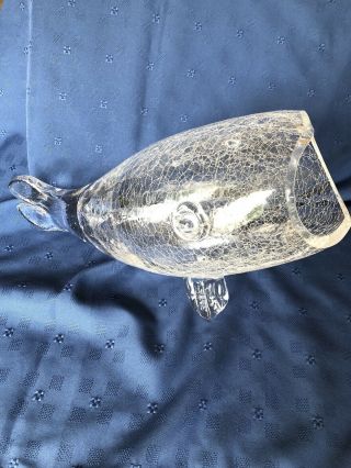 Blenko Glass Fish With Open Mouth,  Clear With Crackle,  16”