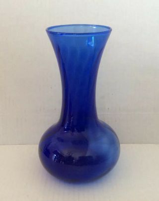 Vintage Cobalt Blue Glass Vase 8” High 2