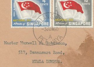 Singapore 1960 Flags 4c N 10c Cancelpet Jaya Kuala Lumpur Malaya Fdc 3rd Jun.