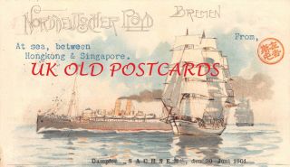 STRAITS SETTLEMENTS Old Postcard from Singapore to UK in July 1901 2