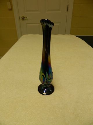 Vintage Fenton Purple Amethyst Carnival Glass Bud Vase - Strawberry Pattern